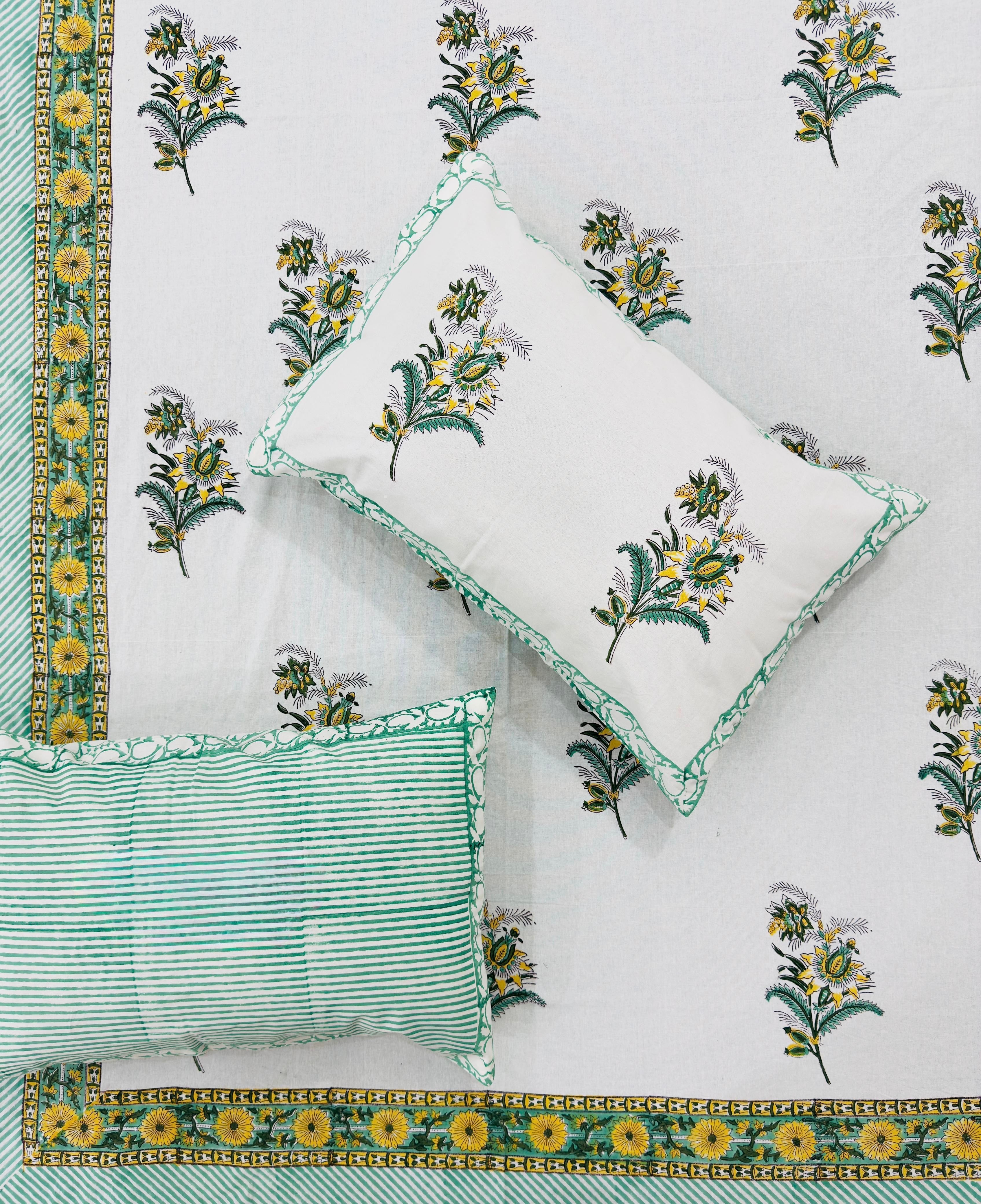 Pure cotton hand-block printed super king size double bedsheets with 2 pillow covers (108x108 inches)