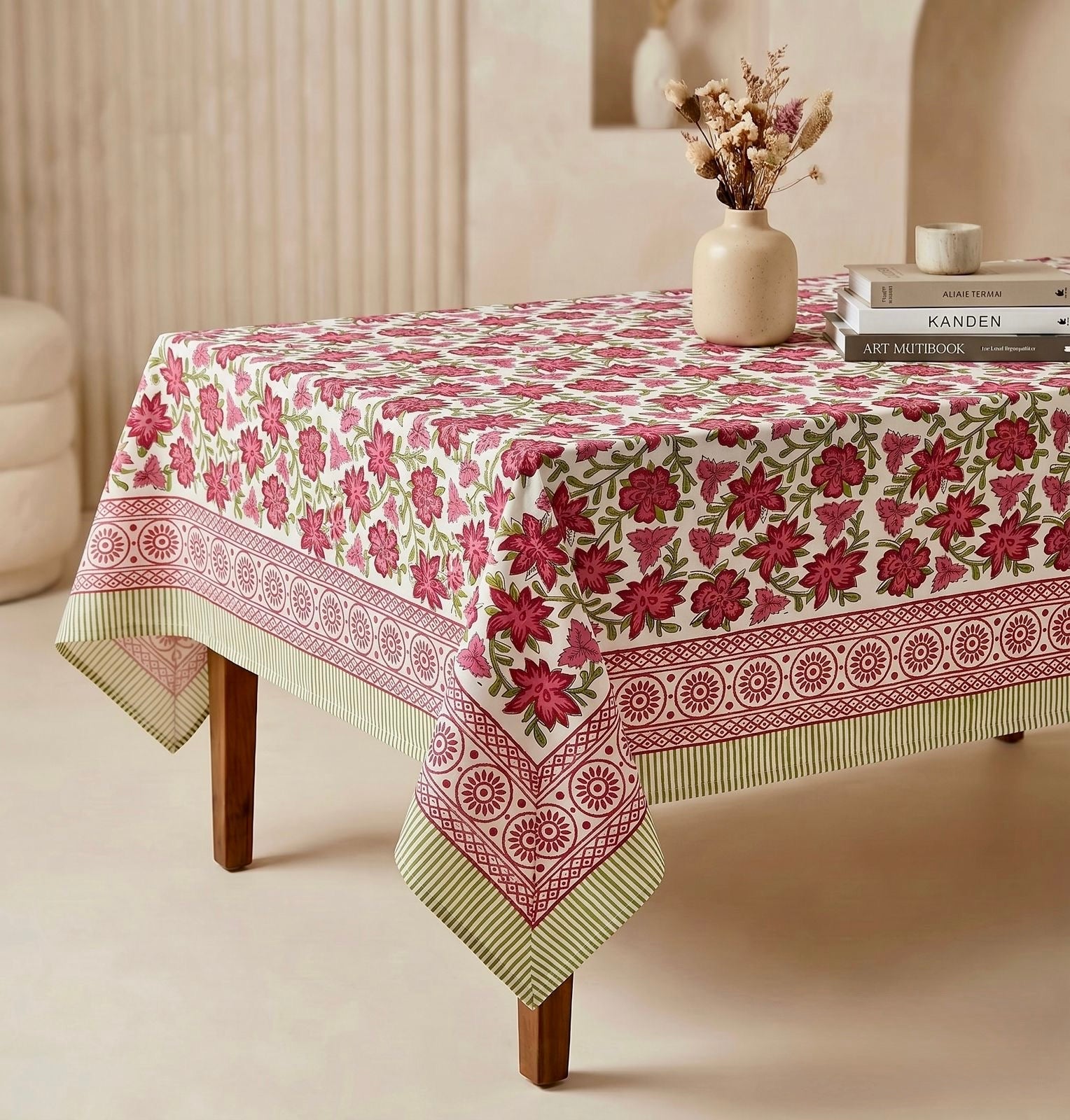 Pure cotton hand-block printed center table/ 4 seater dining table(40x60 inches)