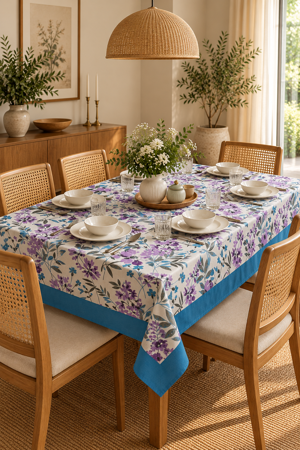 Pure casemate cotton 6 seater dining table cover (60x90 inches)