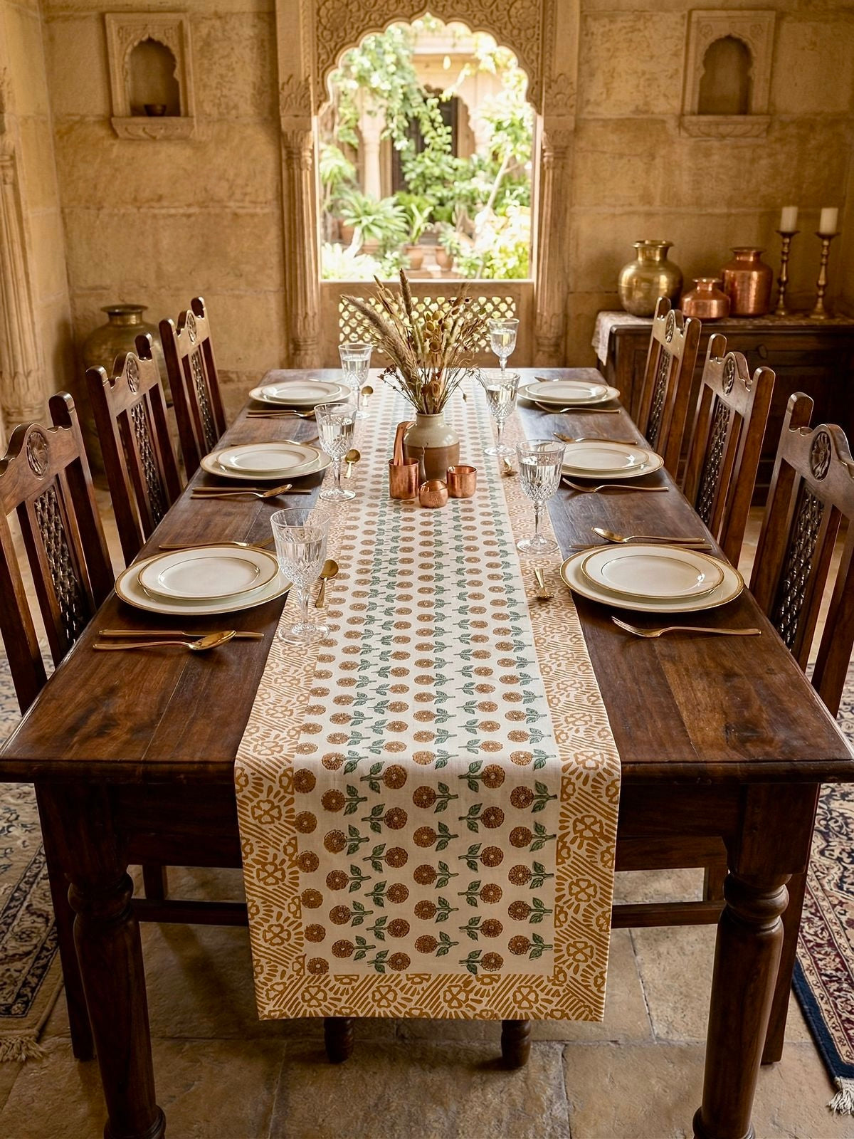 Pure canvas cotton handblock printed runners for 4 and 6 seater dining tables
