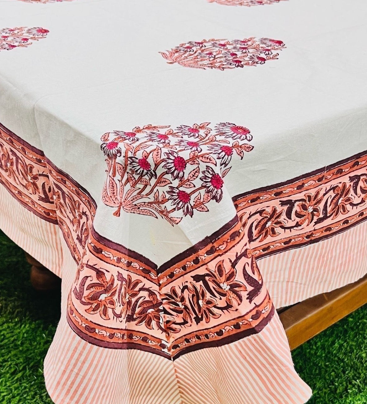 Pure cotton hand-block printed table covers for 4/6 seater dining tables (60x90 inches)