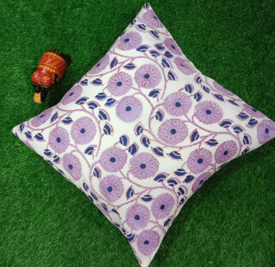 Pure cotton handblock printed cushion cover - single piece (16x16 inches)