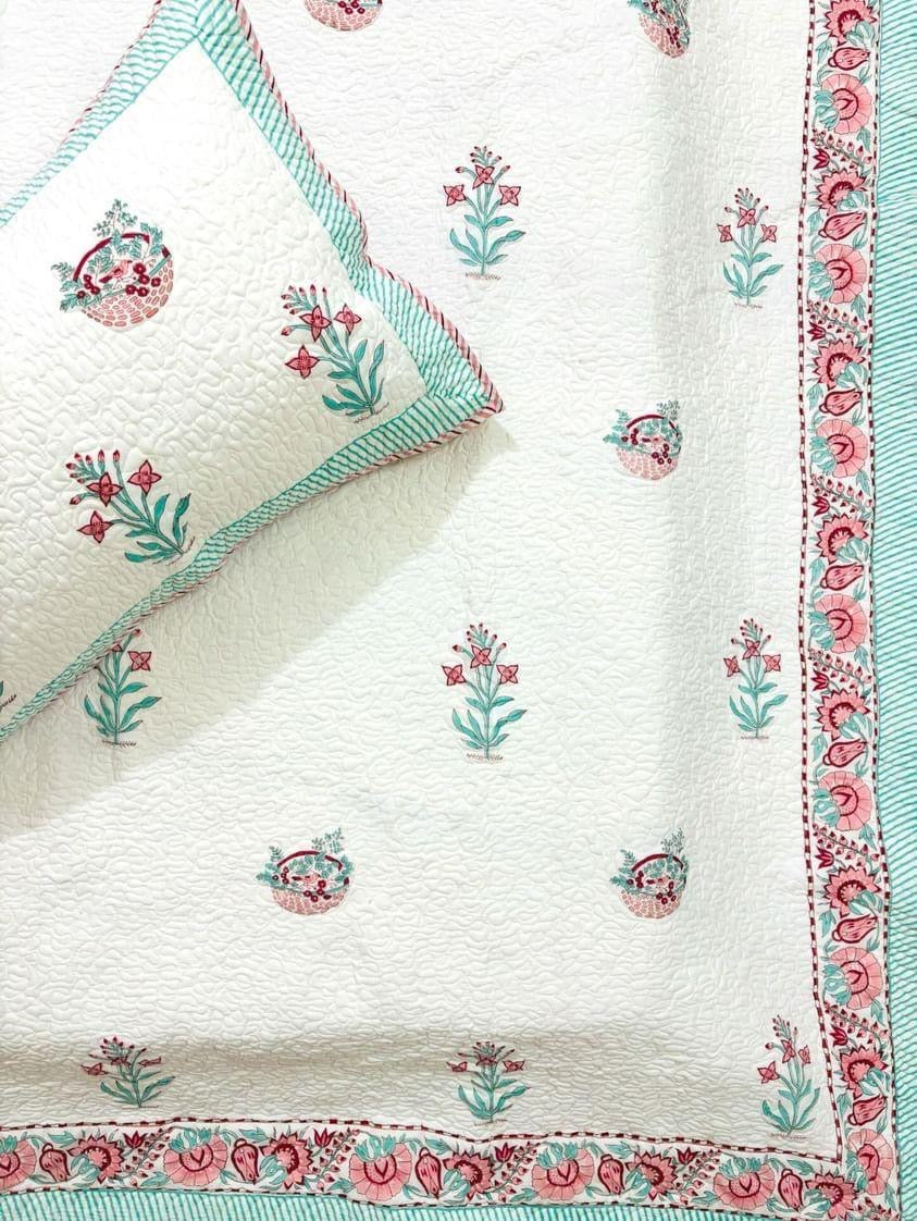 Pure mulmul cotton paani jaal quilted bedcovers with 2 quilted pillow covers for king size beds (90x108 inches)