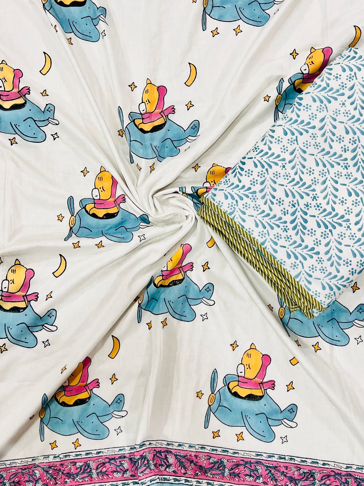 Handblock printed premium mulmul cotton kids single dohar (60x90 inches)