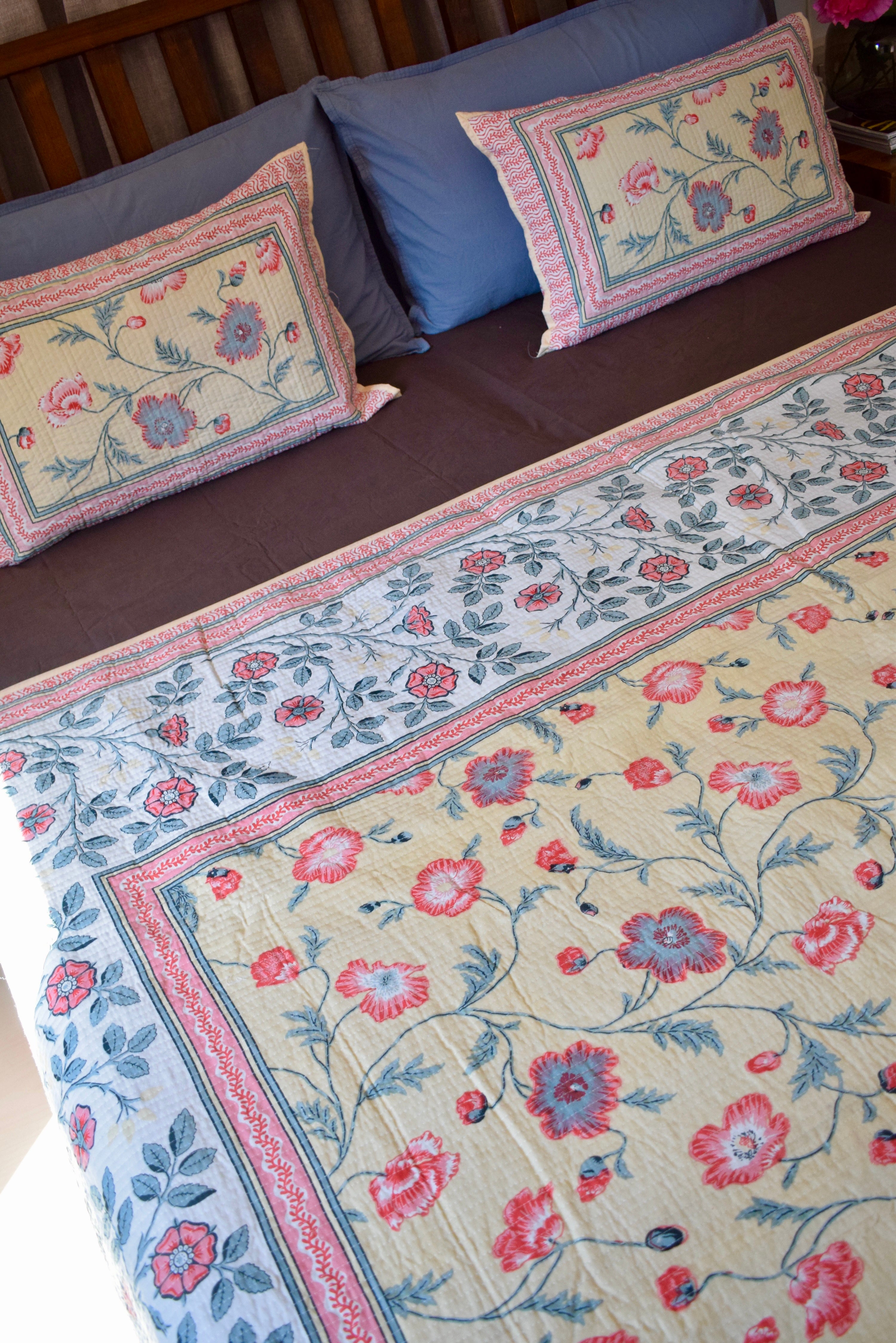 Pure cotton quilted bedcovers with two quilted pillow covers (90x108 inches)
