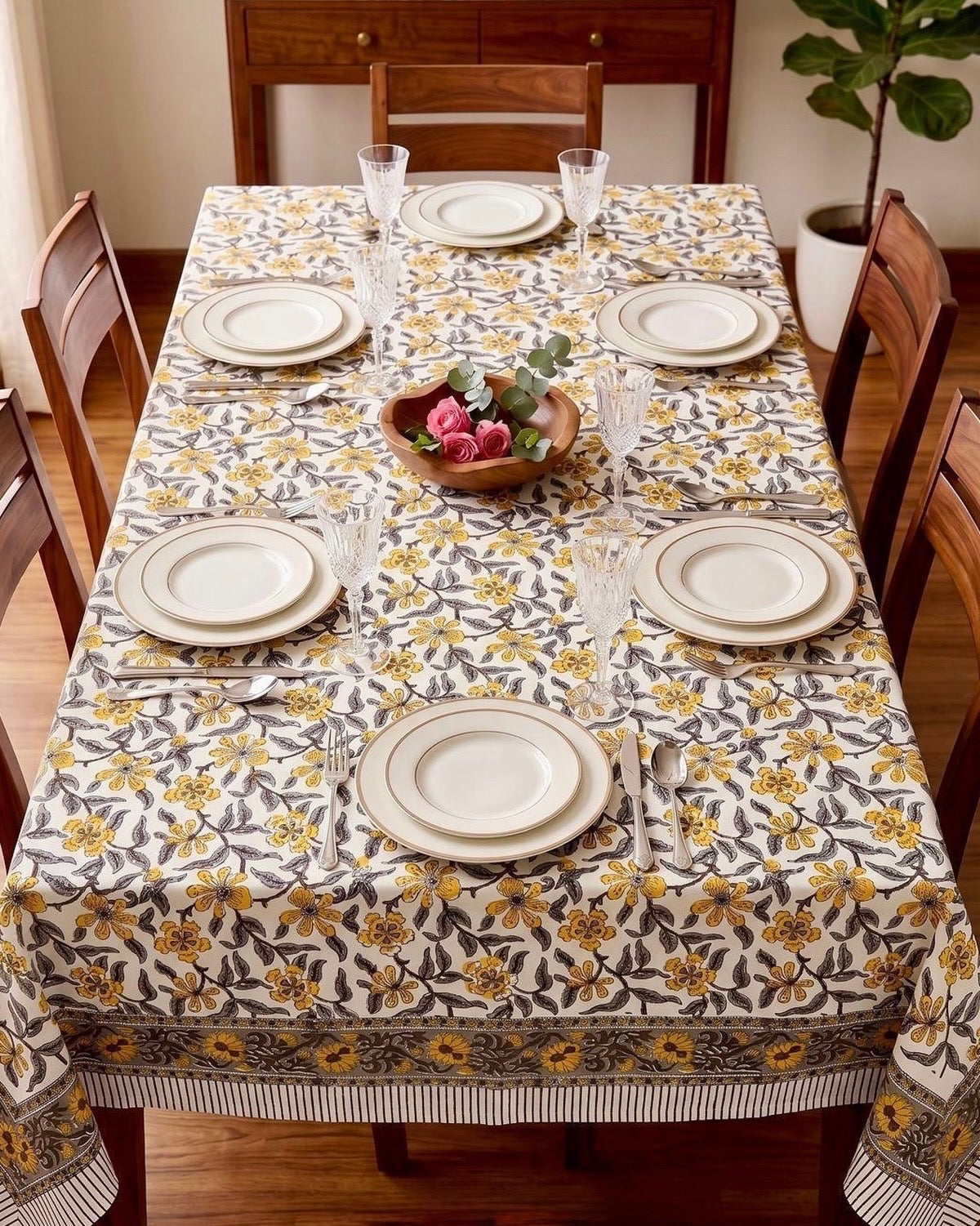 Pure cotton hand-block printed table cover for 6 seater table 60x90 inches