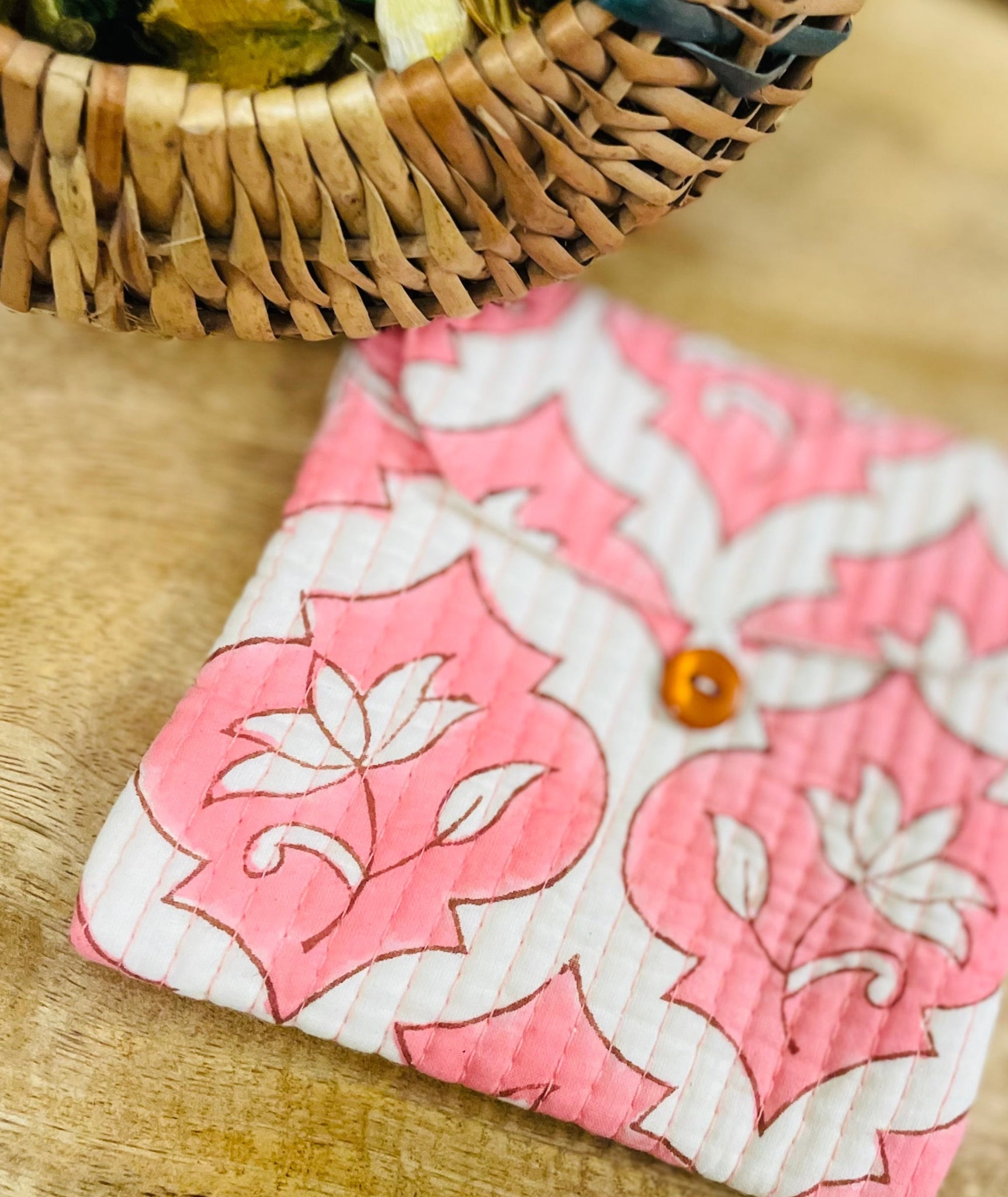 Pure cotton hand block printed and quilted sanitary pad holders