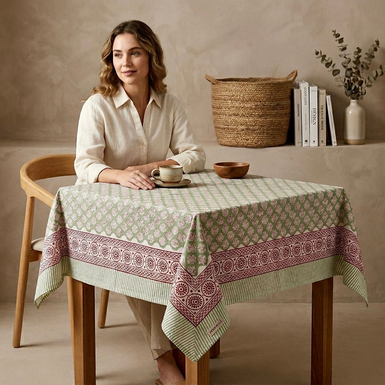 Pure cotton hand-block printed 2 seater square table cover (45x45 inches)