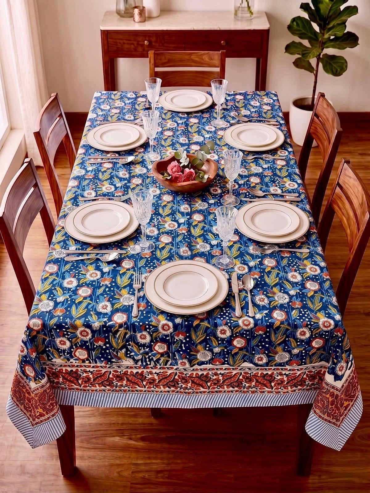 Pure cotton hand-block printed table cover for 6 seater table 60x90 inches