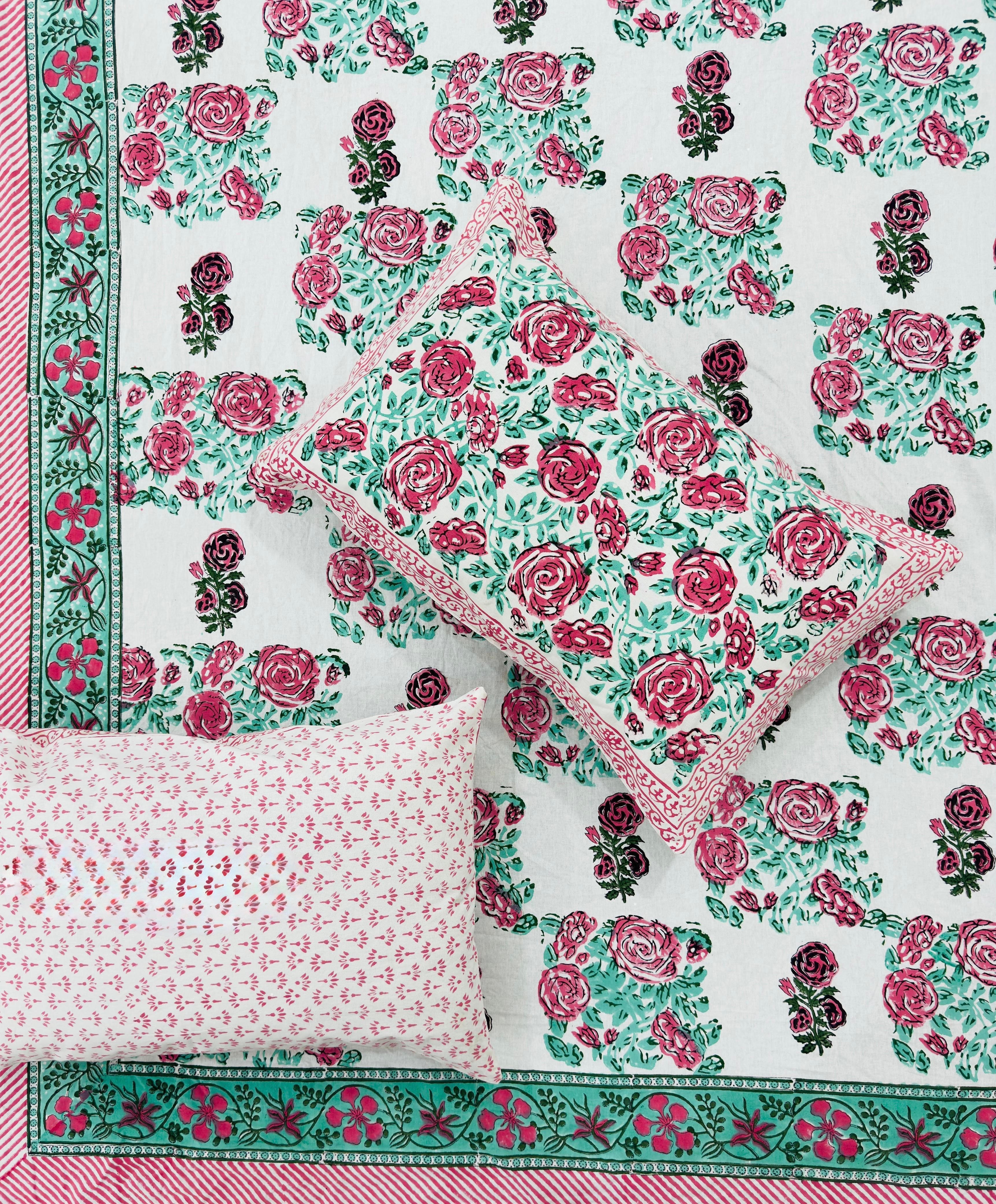 Pure cotton hand-block printed super king size double bedsheets with 2 pillow covers (108x108 inches)