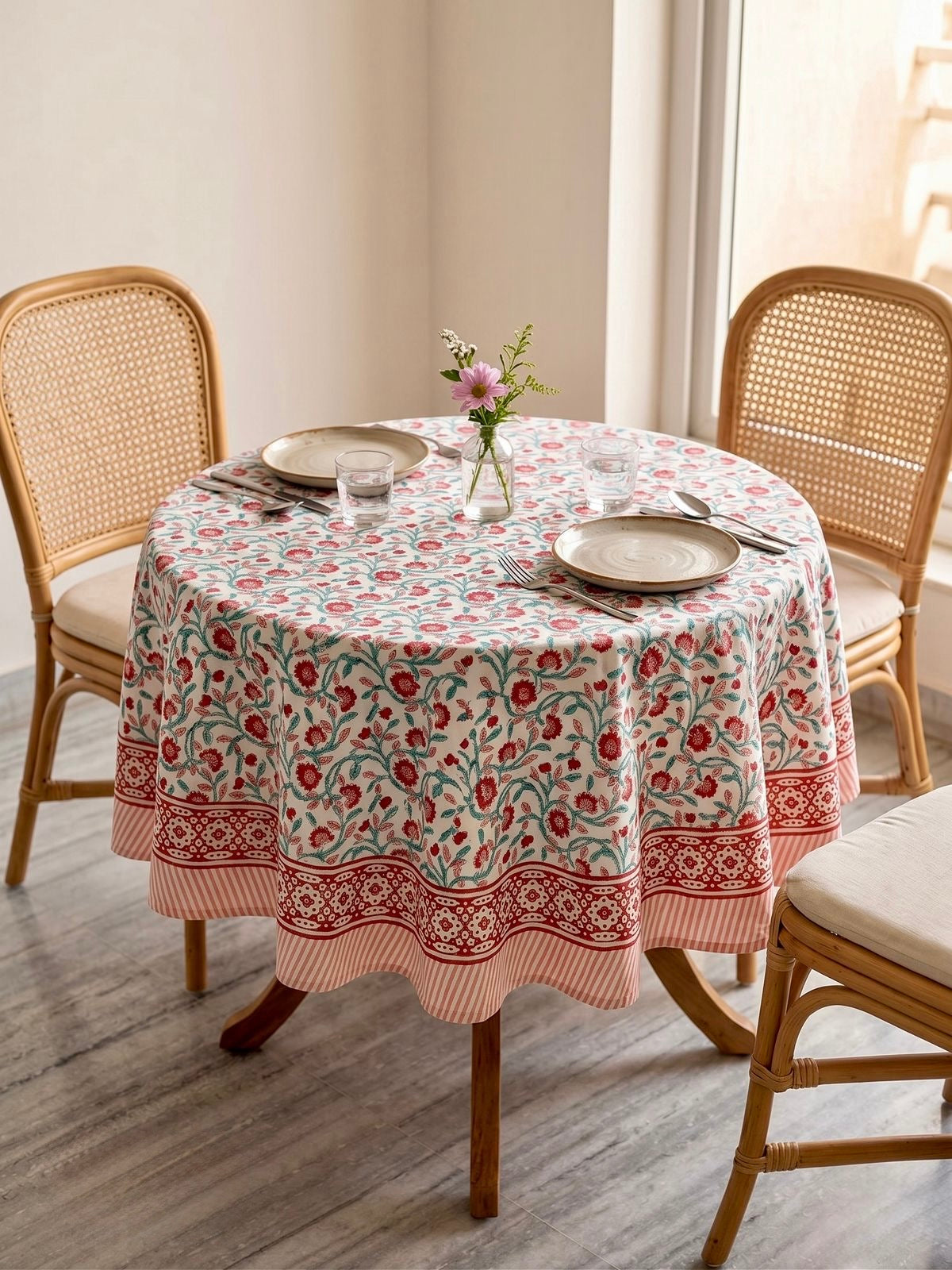 Pure cotton hand-block printed 2 seater round coffee table covers