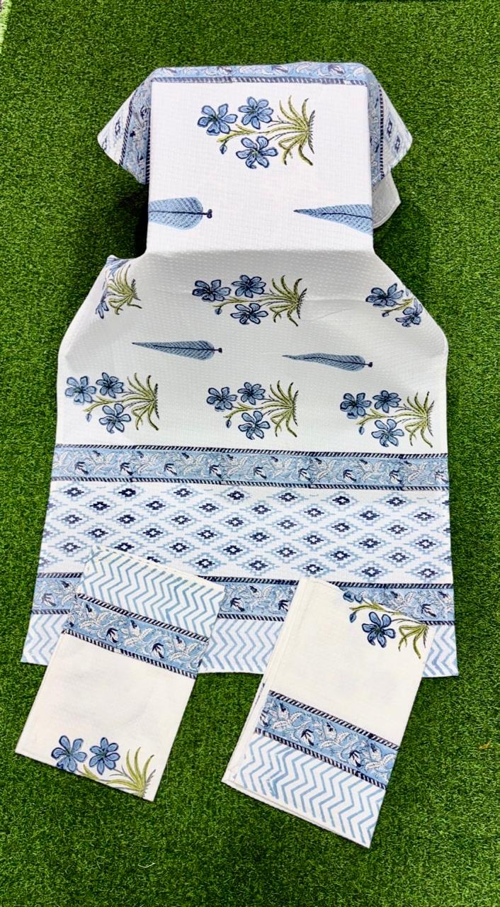 Pure cotton waffled textured hand-block printed bath combos (1 bath and 2 hand towels)