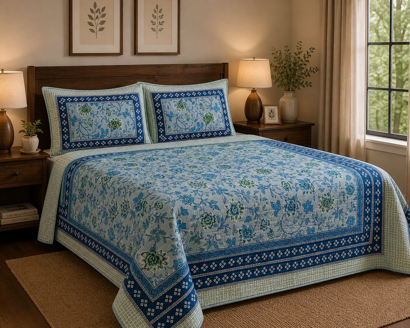 Pure cotton king size bedsheets with 2 quilted pillow covers (100x108 inches)