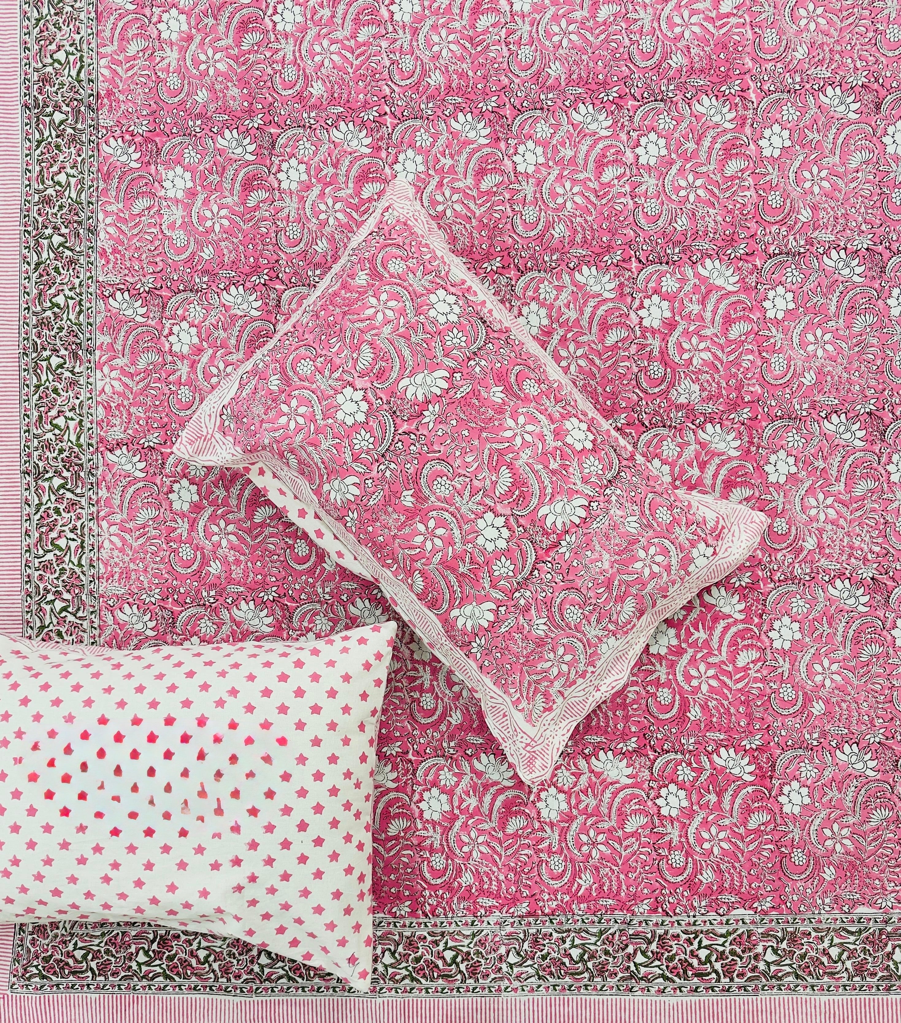 Pure cotton hand-block printed super king size double bedsheets with 2 pillow covers (108x108 inches)