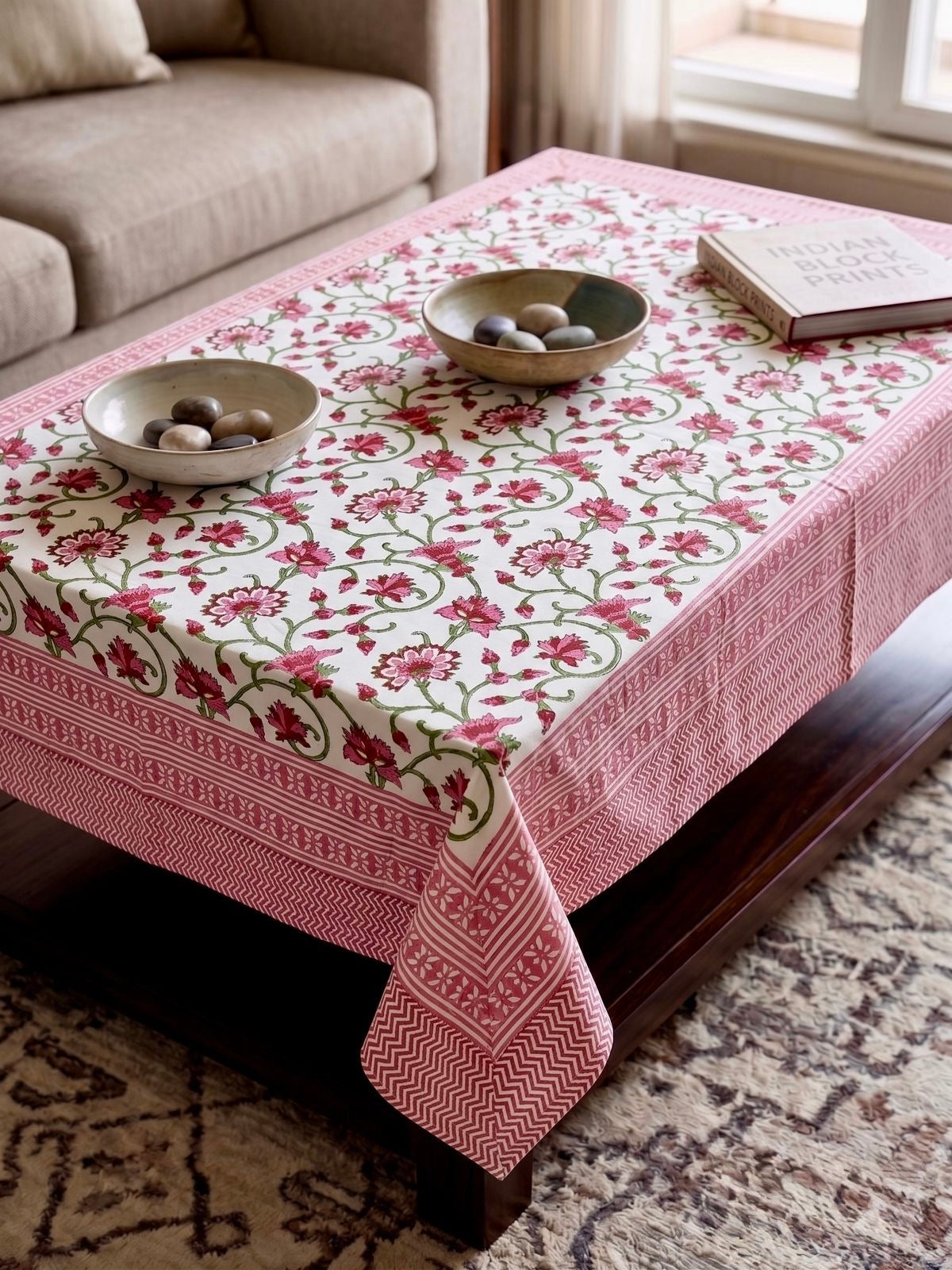 Pure cotton hand-block printed center table/ 4 seater dining table(40x60 inches)