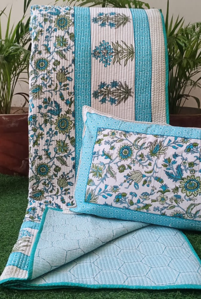 Pure cotton quilted bedcovers with two quilted pillow covers (90x108 inches)