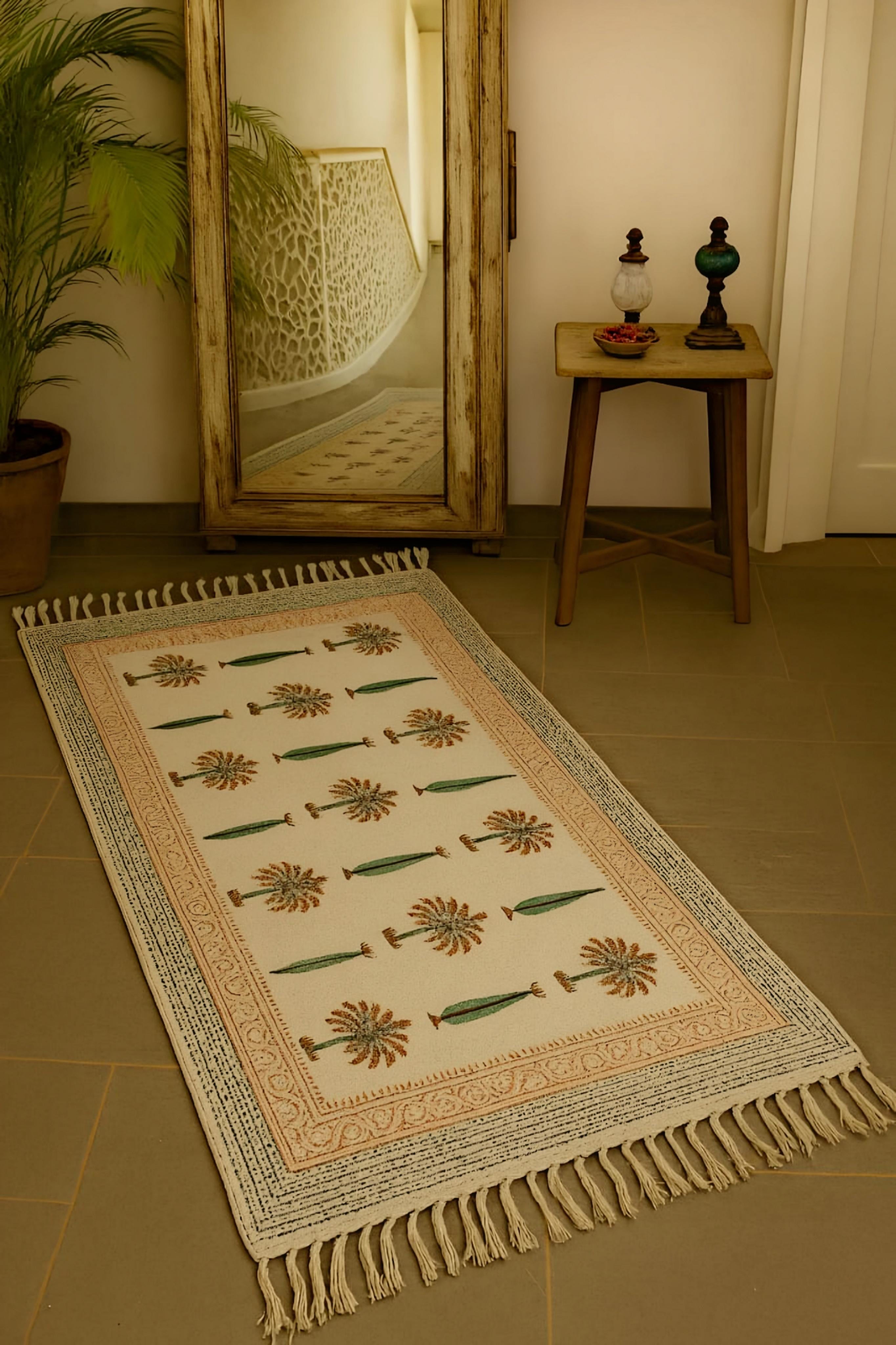 Handmade hand-block printed durrie/rugs (3x5 feet)