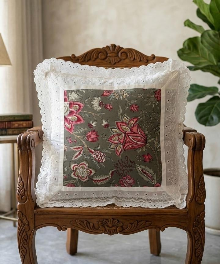 Pure cotton laced cushion covers - set of 2