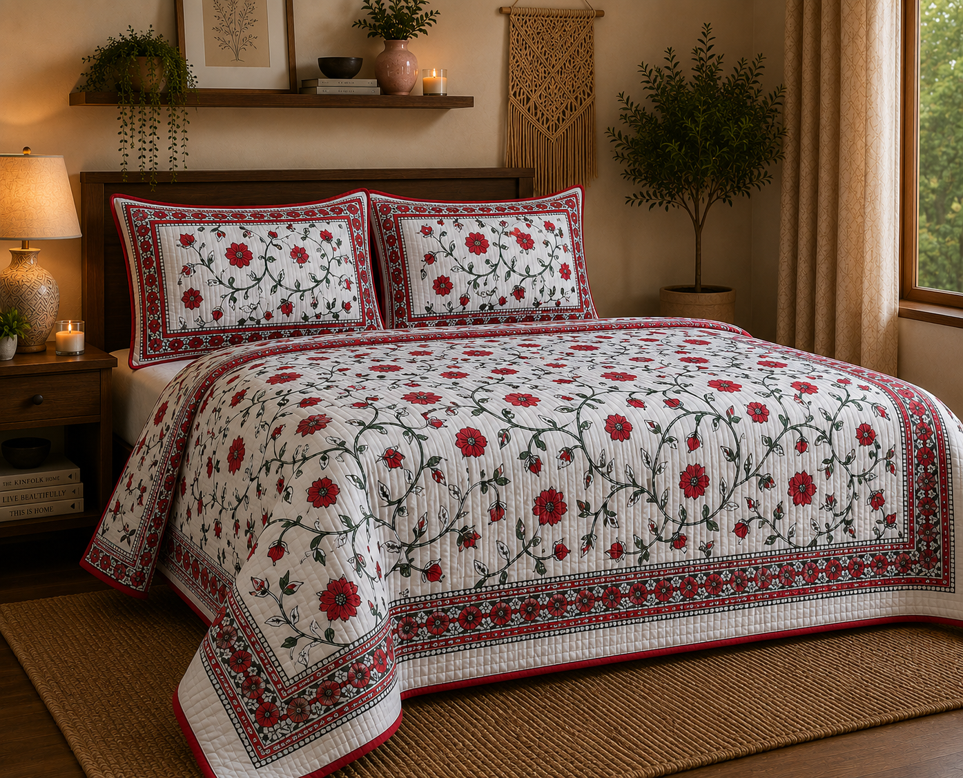 Pure cotton quilted bedcovers with two quilted pillow covers (90x108 inches)