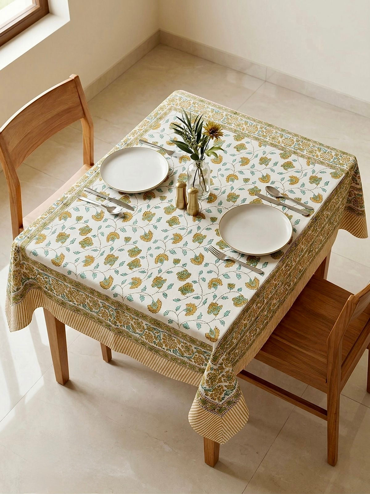 Pure cotton hand-block printed 2 seater square table cover (45x45 inches)