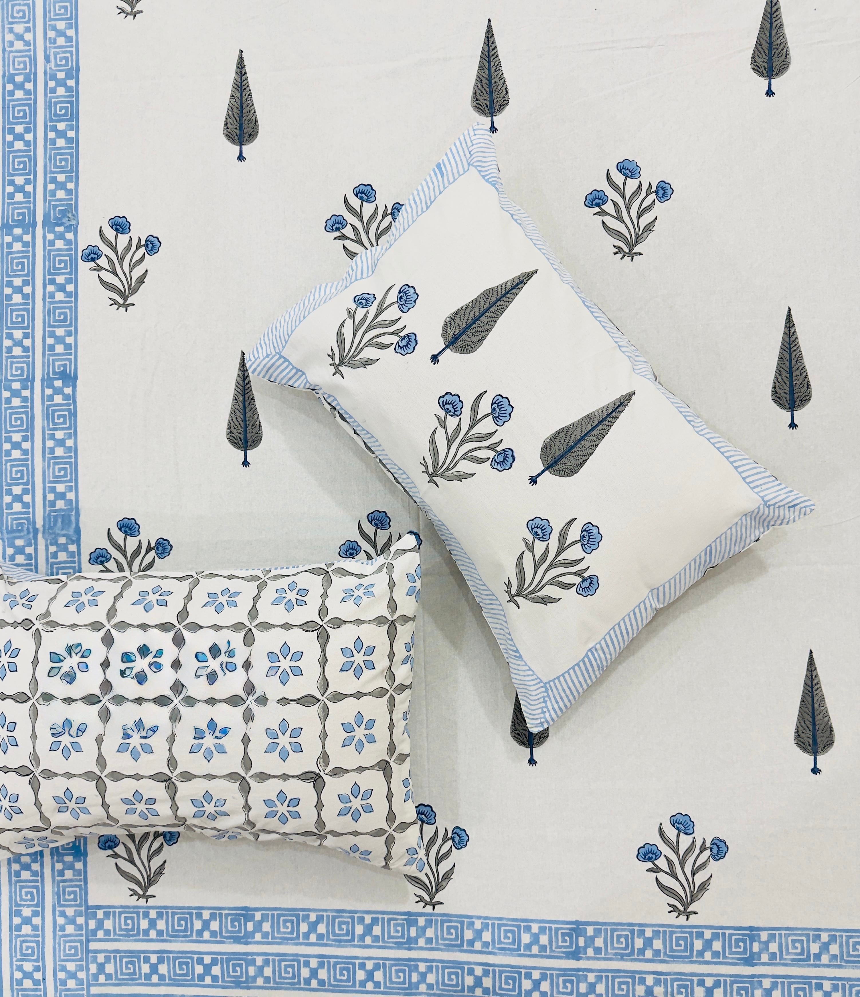 Pure cotton hand-block printed super king size double bedsheets with 2 pillow covers (108x108 inches)