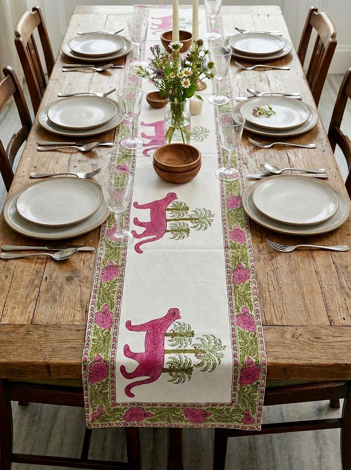 Pure canvas cotton handblock printed runners for 4 and 6 seater dining tables