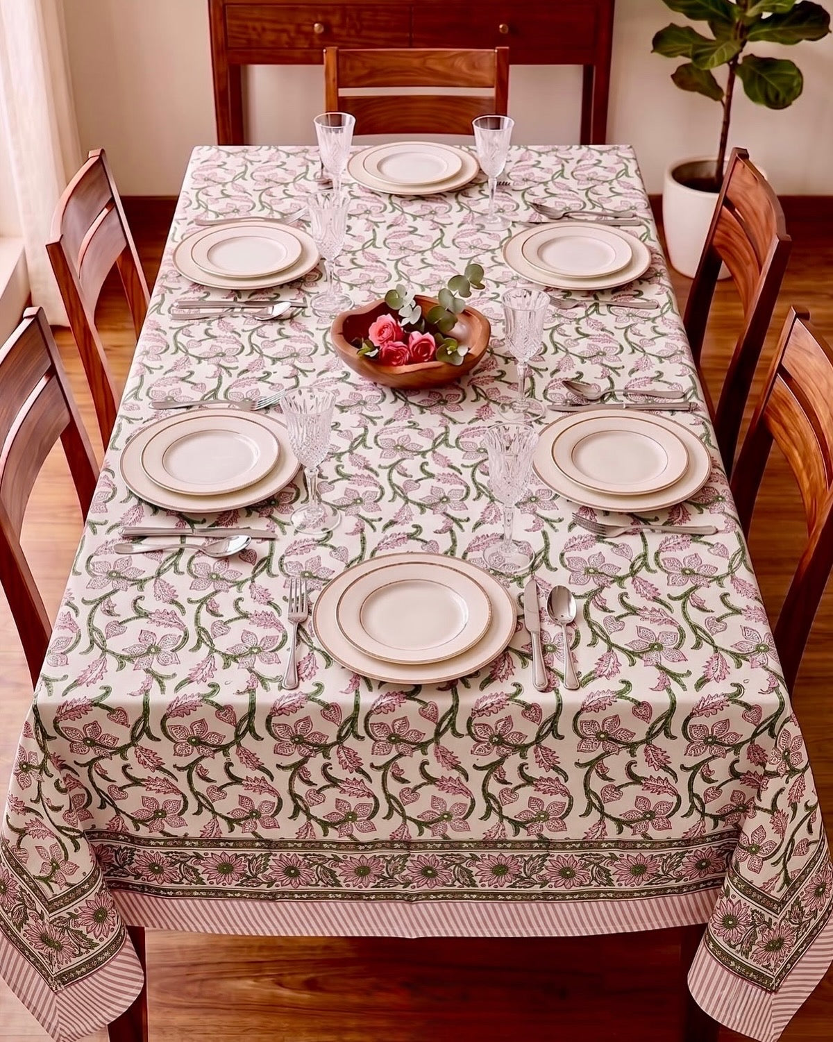 Pure cotton hand-block printed table cover for 6 seater table 60x90 inches