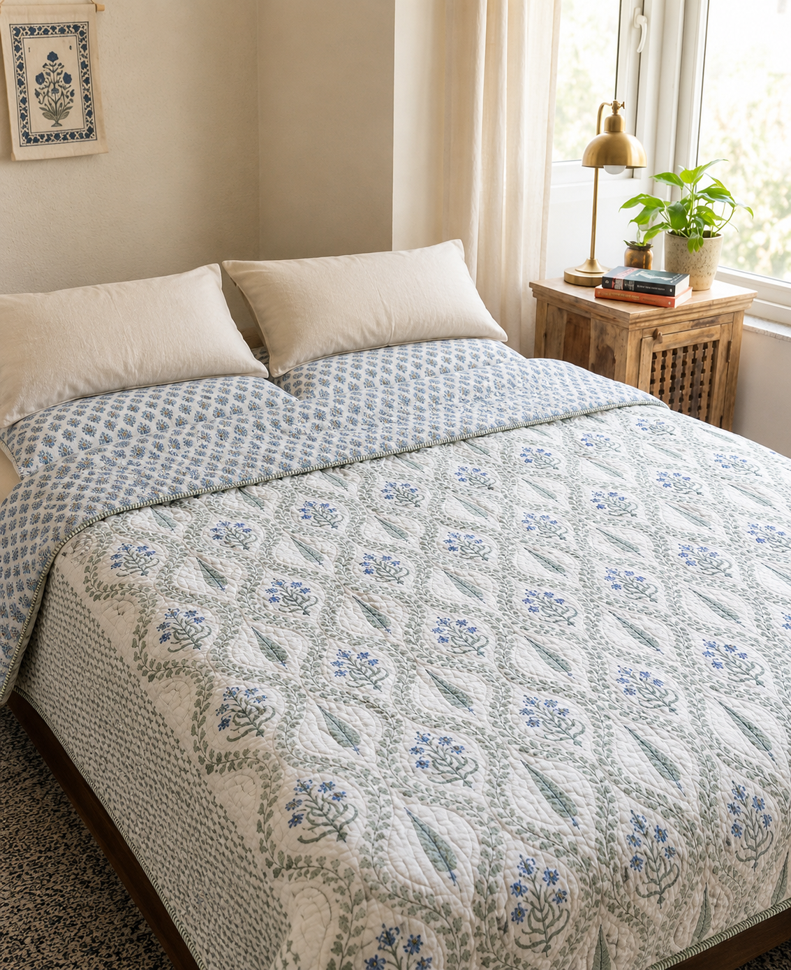 Pure mulmul cotton screen printed reversible double razai (90x108 inches)