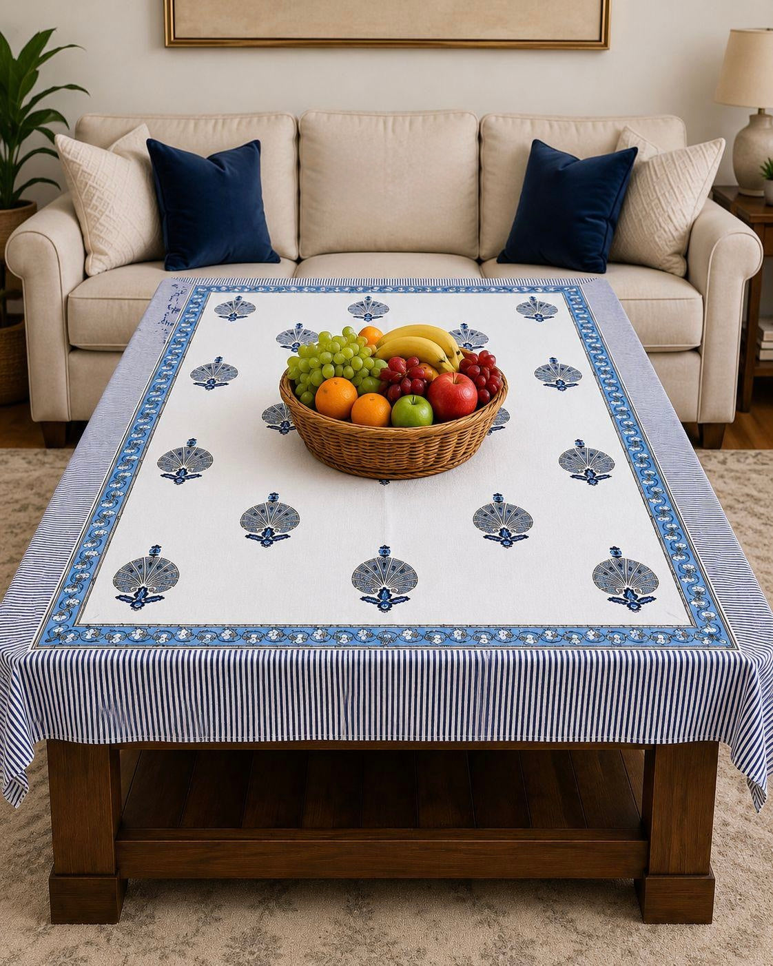 Pure cotton hand-block printed center table/ 4 seater dining table(40x60 inches)