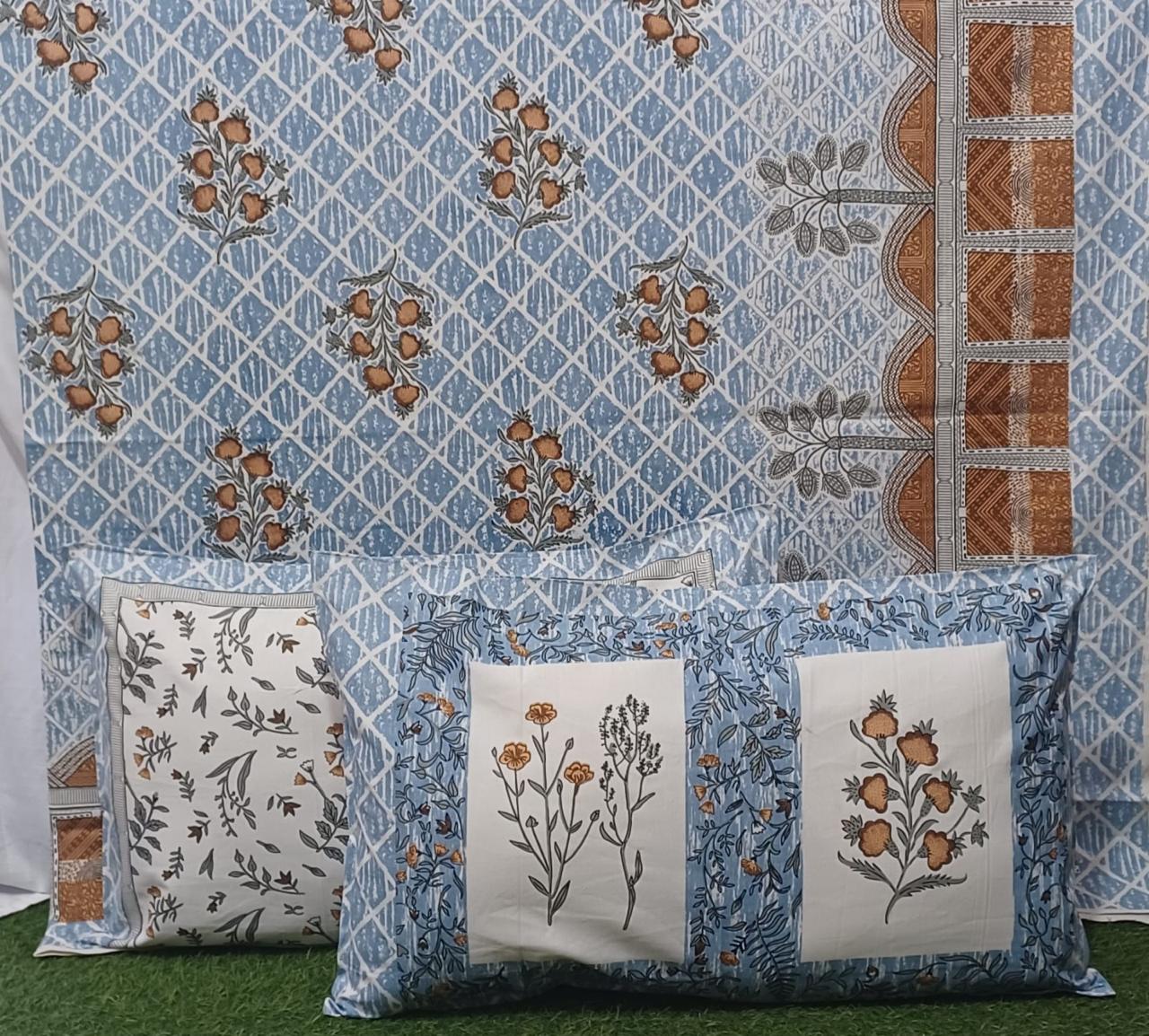 Pure cotton queen size bedsheet with two pillow covers (93x108 inches)