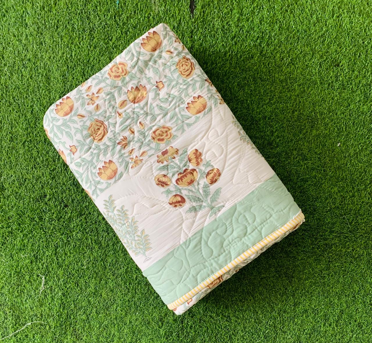 Pure cotton quilted single bedcover without pillow cover (60 x 90 inches)