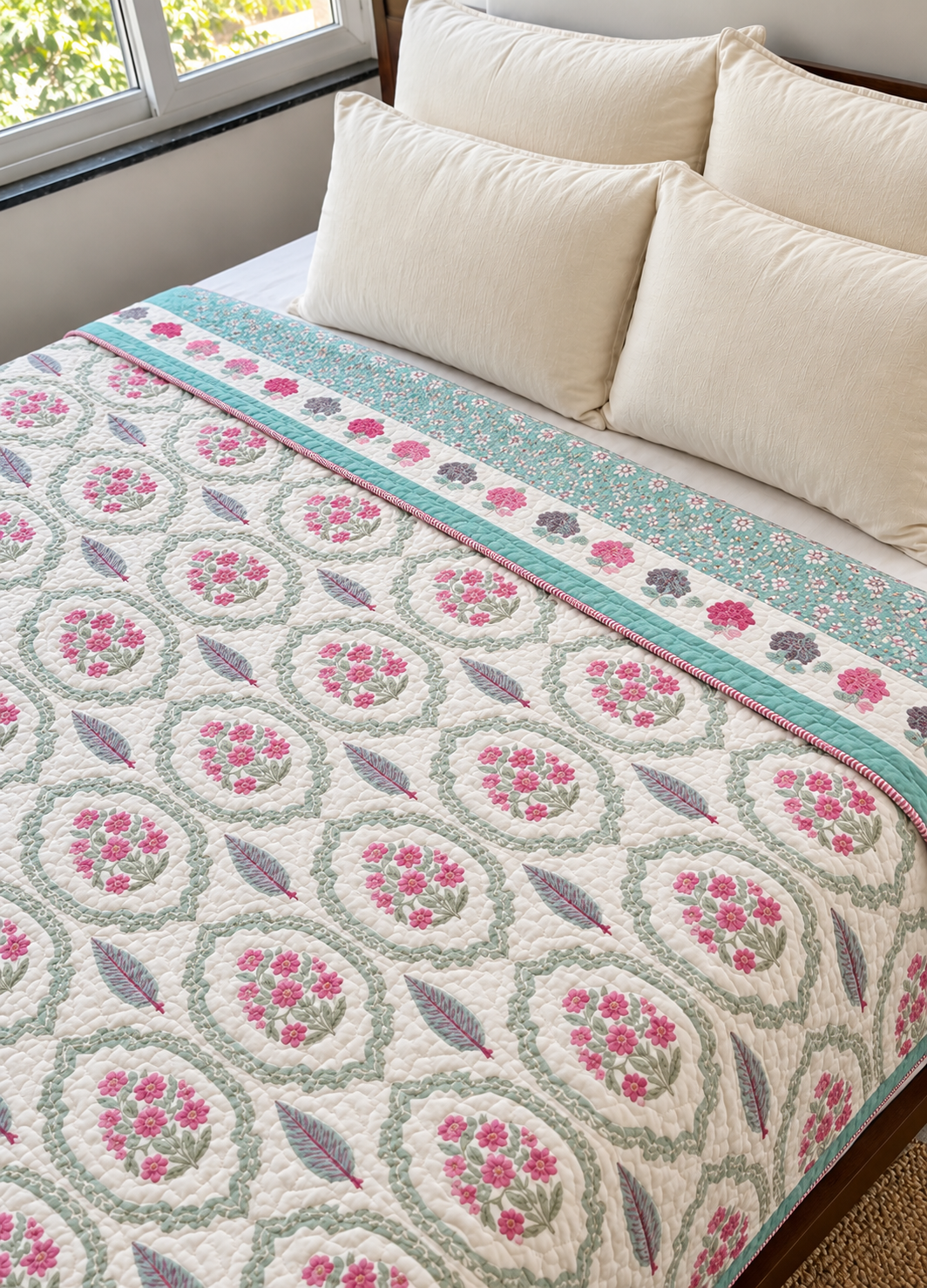 Pure mulmul cotton screen printed reversible double razai (90x108 inches)