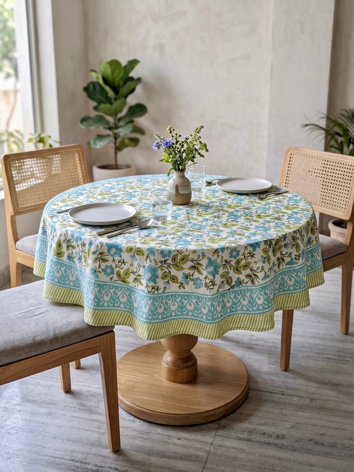 Pure cotton hand-block printed 2 seater round coffee table covers