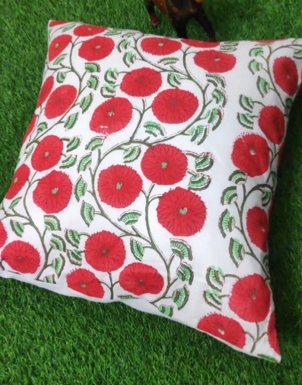 Pure cotton handblock printed cushion cover - single piece (16x16 inches)