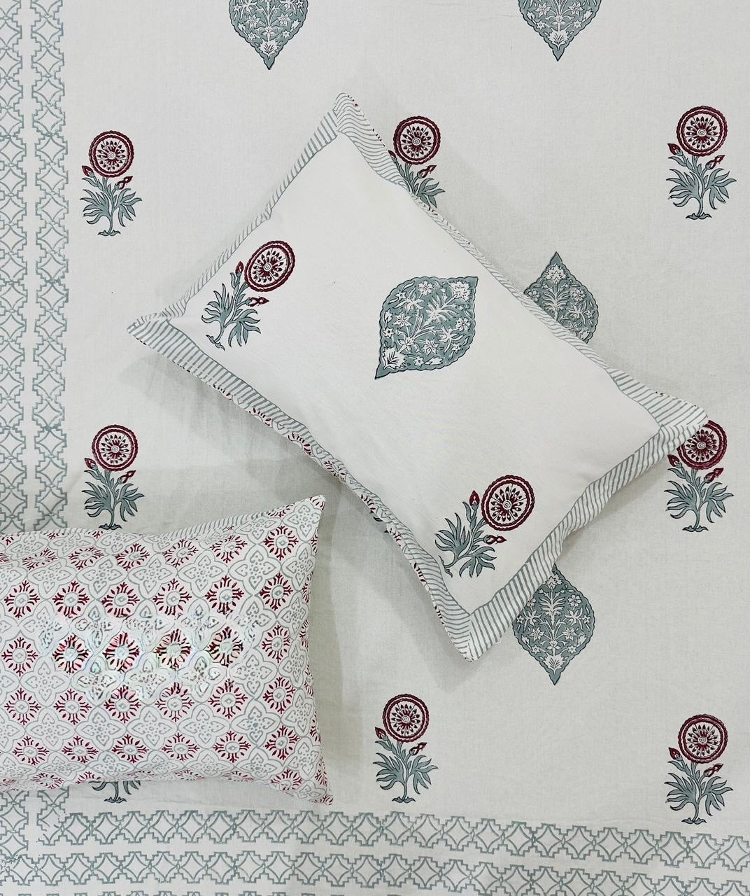 Pure cotton hand-block printed super king size double bedsheets with 2 pillow covers (108x108 inches)