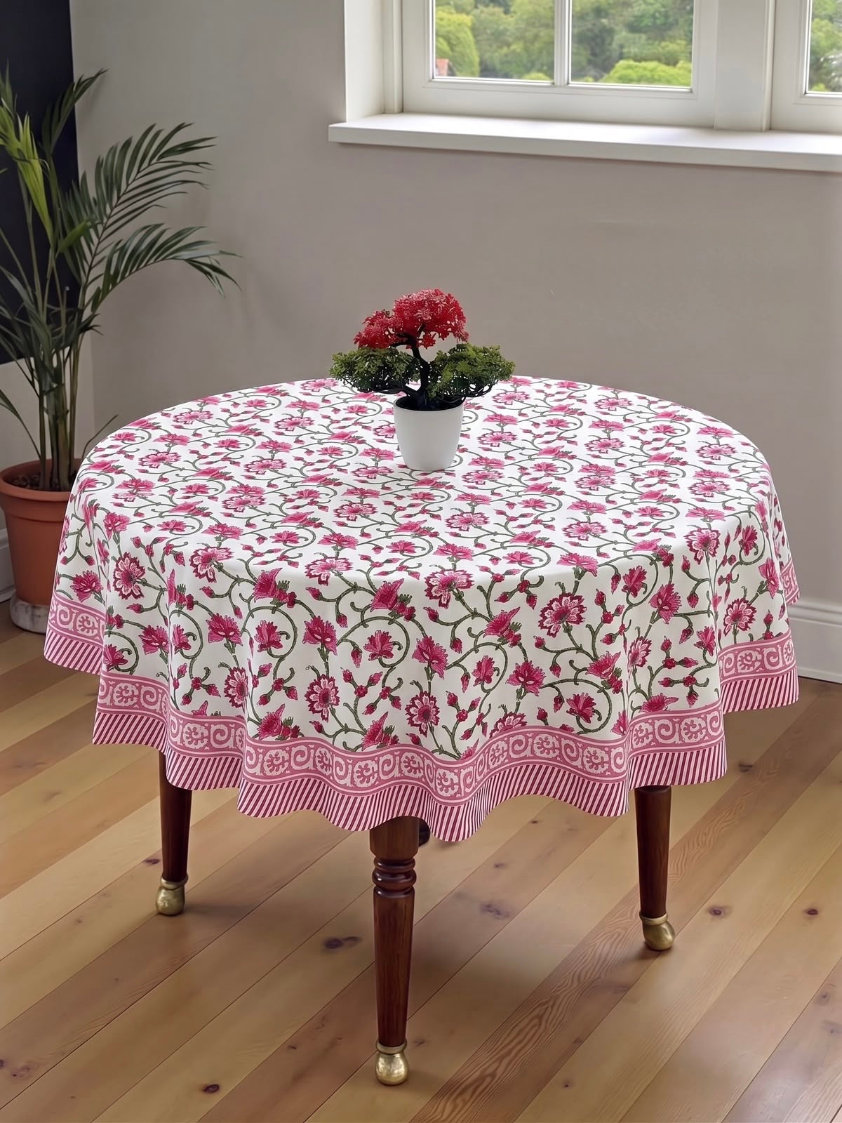 Pure cotton hand-block printed table cover for 4 seater dining table / centre table (60 inches diameter)