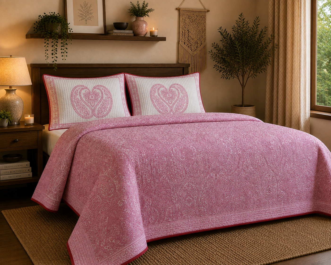 Pure cotton quilted bedcovers with two quilted pillow covers (90x108 inches)