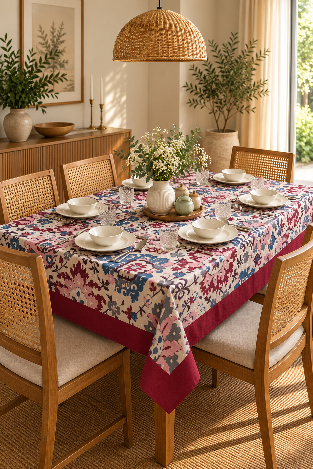 Pure casemate cotton 6 seater dining table cover (60x90 inches)