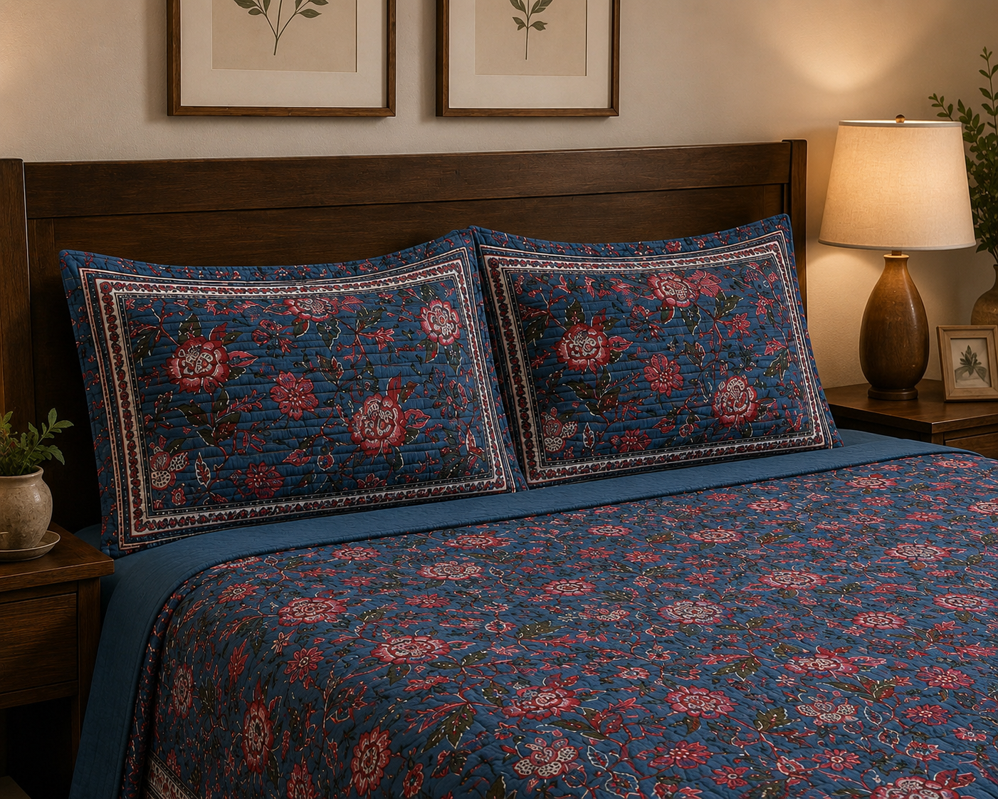 Pure cotton king size bedsheets with 2 quilted pillow covers (100x108 inches)