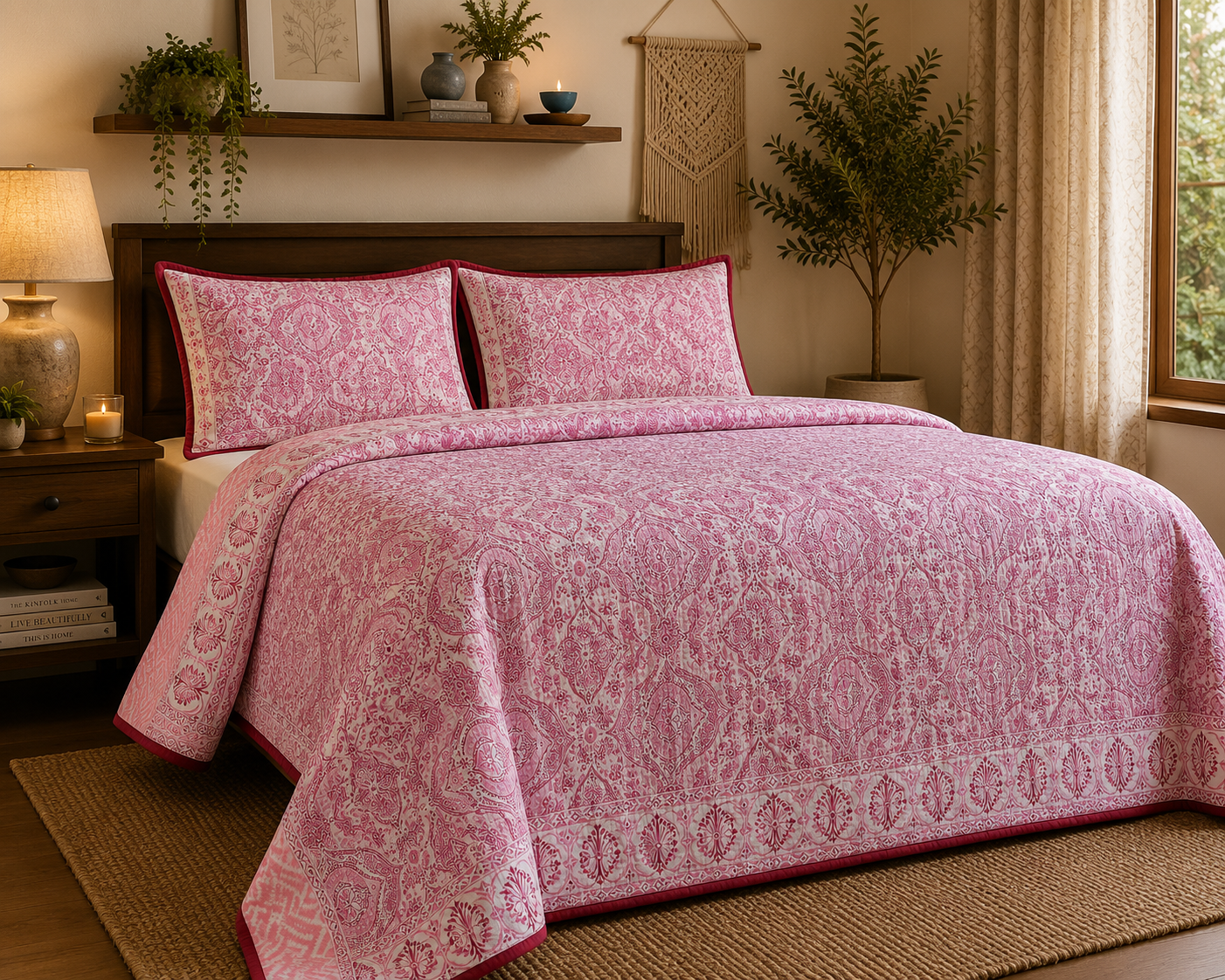 Pure cotton quilted bedcovers with two quilted pillow covers (90x108 inches)