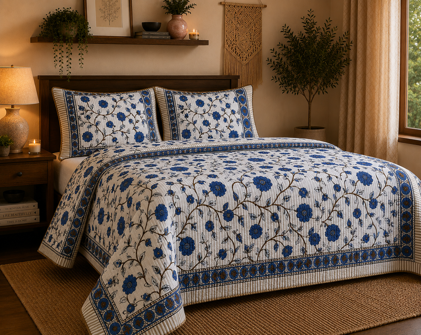 Pure cotton quilted bedcovers with two quilted pillow covers (90x108 inches)