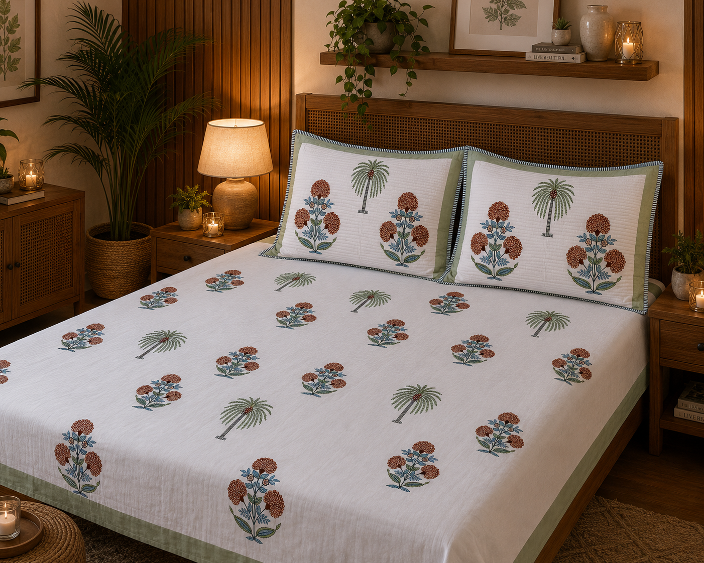Pure cotton king size bedsheets with 2 quilted pillow covers (100x108 inches)