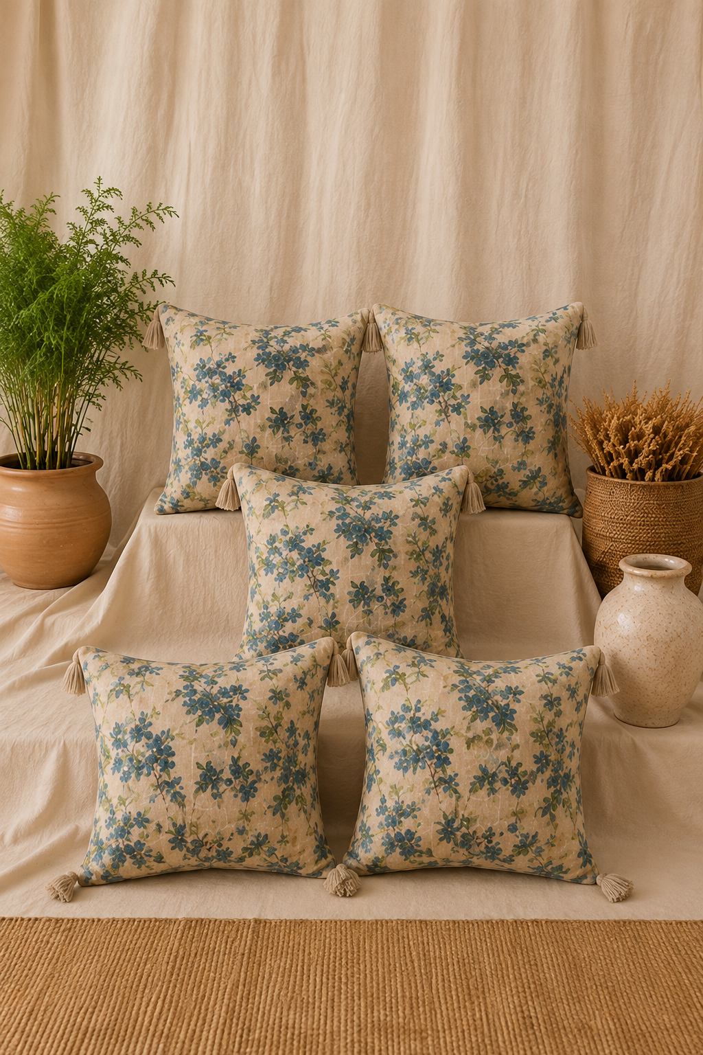 Pure tnt jute textured cotton cushion covers 16x16 inches (set of 5)