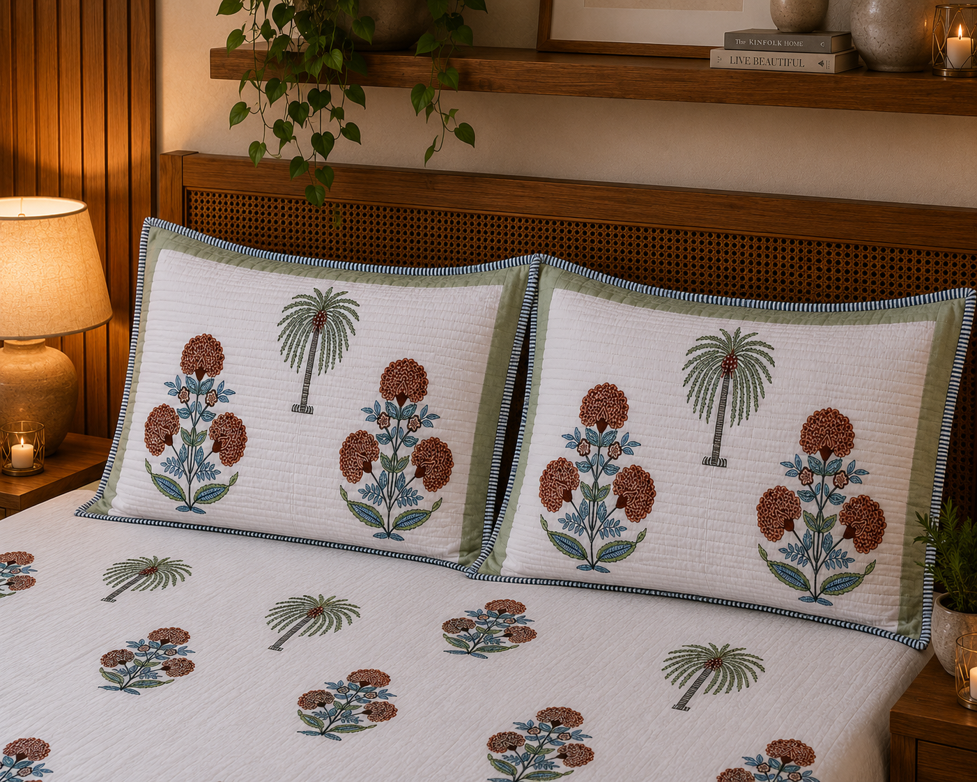 Pure cotton king size bedsheets with 2 quilted pillow covers (100x108 inches)