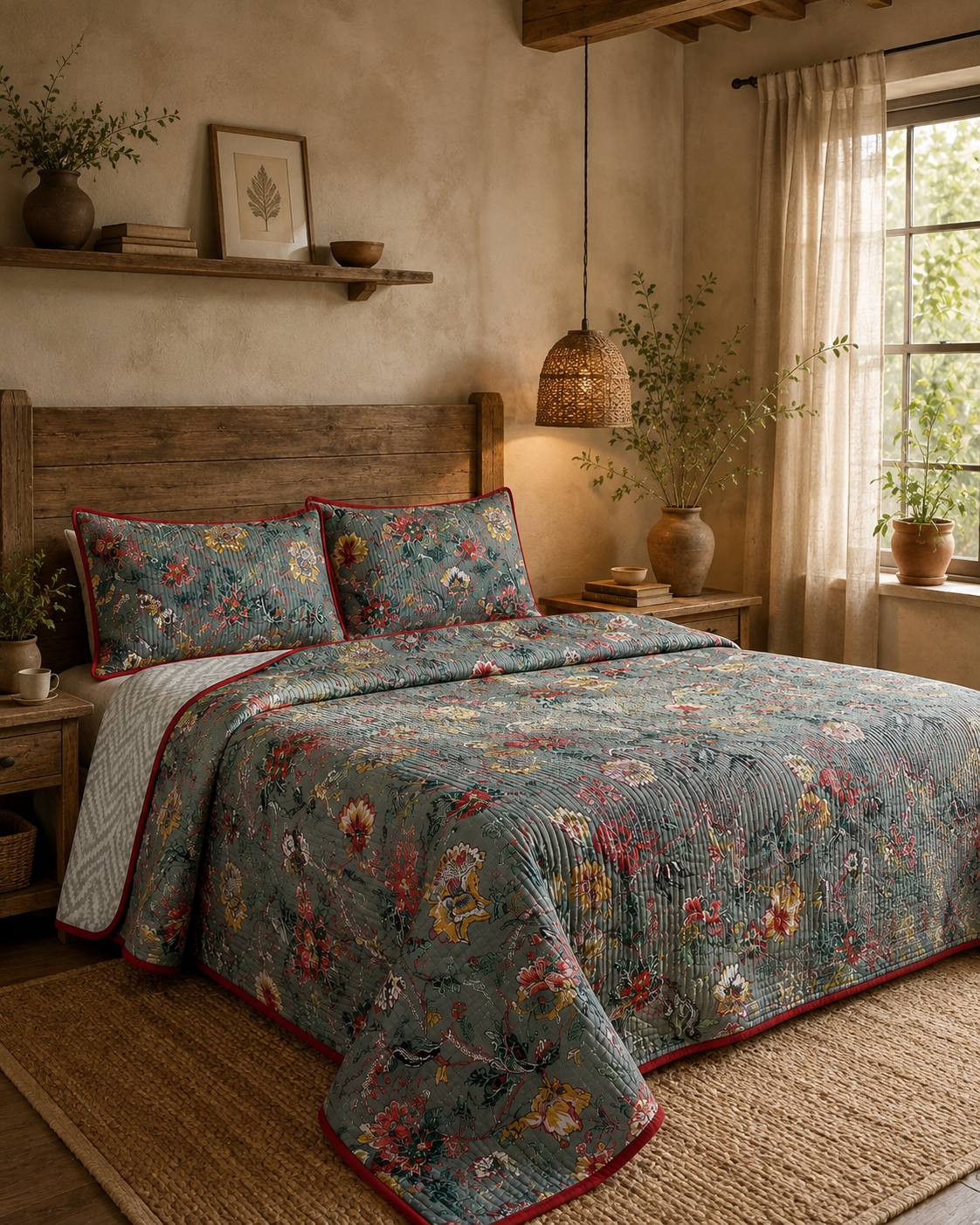 Pure cotton quilted bedcovers with two quilted pillow covers (90x108 inches)