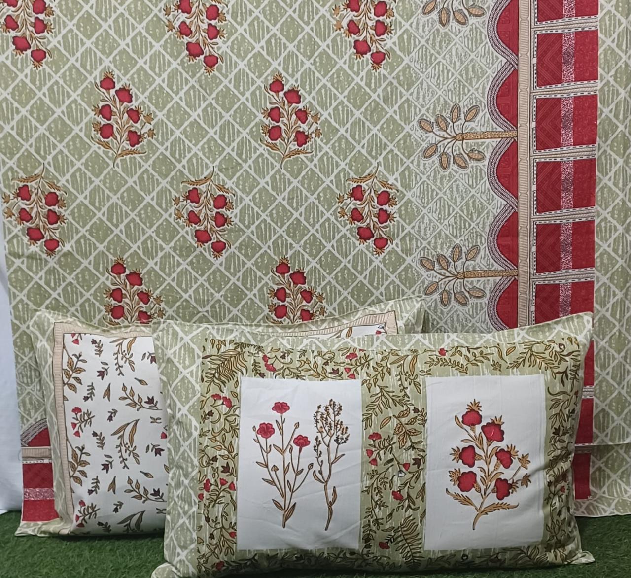 Pure cotton queen size bedsheet with two pillow covers (93x108 inches)