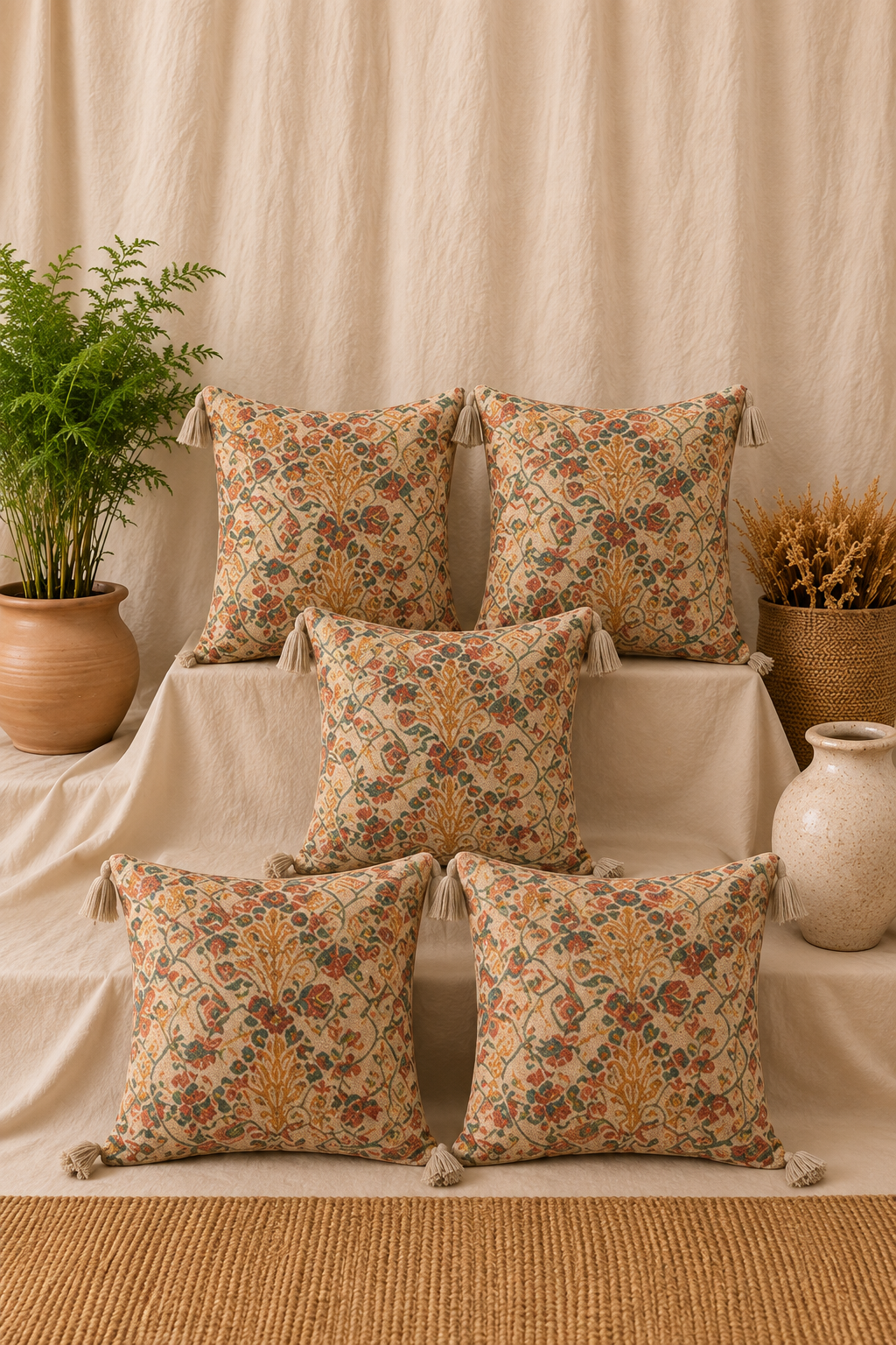 Pure tnt jute textured cotton cushion covers 16x16 inches (set of 5)