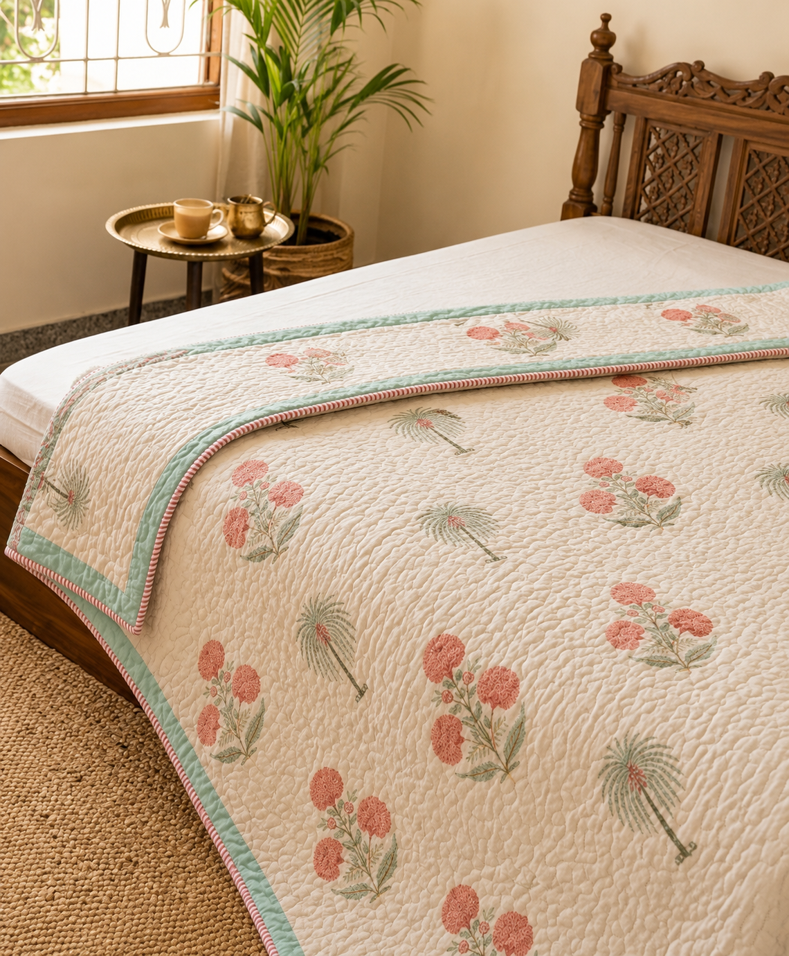 Pure mulmul cotton screen printed reversible double razai (90x108 inches)