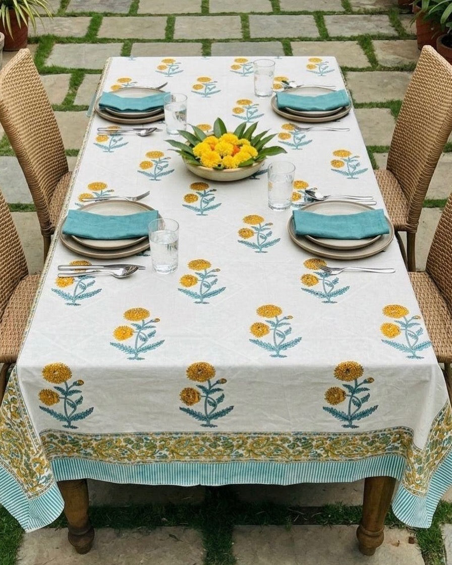 Pure cotton hand-block printed table cover for 6 seater table 60x90 inches