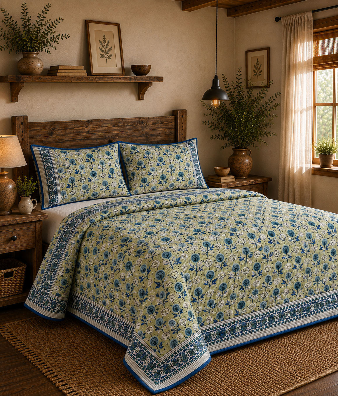 Pure cotton quilted bedcovers with two quilted pillow covers (90x108 inches)